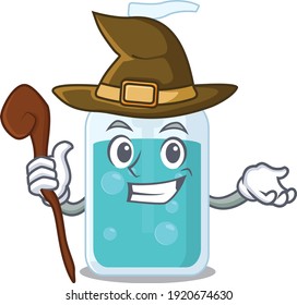Hand sanitizer funny but sneaky witch cartoon character design