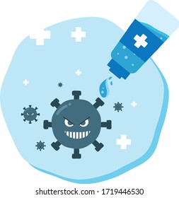 Hand sanitizer gel is splashing  to the Coronavirus. Concept of washing hand with sanitizer gel for kill Coronavirus.