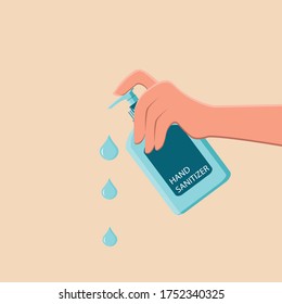 Hand sanitizer gel, spray, vector illustration. For washing hands in public places and at home. Manual processing in public places. For infographics, banners, campaigns, poses.