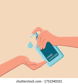 Handsanitizer Gel, Spray, Vektorgrafik. Zum Händewaschen an öffentlichen Orten und zu Hause. Manuelle Verarbeitung an öffentlichen Orten. Für Infografiken, Banner, Kampagnen, Posen.