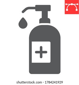 Hand sanitizer glyph icon, hygiene and disinfection, hand soap sign vector graphics, editable stroke solid icon, eps 10