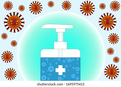 Hand sanitizer and group of germs.