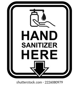 HAND sanitizer Here, sticker and label vector