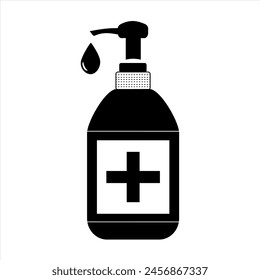 Hand sanitizer icon. Antibacterial, pump bottle, soap container, sanitizer, health concept, vector icon isolated on white background.