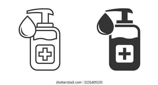 Hand sanitizer icon in flat style. Antiseptic bottle vector illustration on isolated background. Disinfect gel sign business concept.