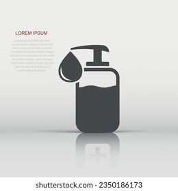 Hand sanitizer icon in flat style. Antiseptic bottle vector illustration on isolated background. Disinfect gel sign business concept.