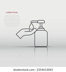 Hand sanitizer icon in flat style. Antiseptic bottle vector illustration on isolated background. Disinfect gel sign business concept.
