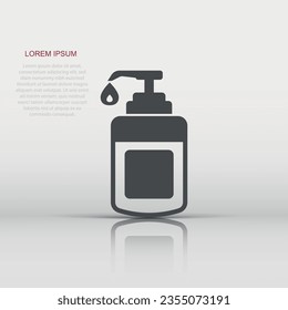 Hand sanitizer icon in flat style. Antiseptic bottle vector illustration on isolated background. Disinfect gel sign business concept.