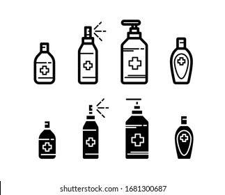 Hand sanitizer icon in line art, outline and glyph style isolated on white background. Symbol sanitizer antiseptic treatment for your web site design, logo, app. Hand sanitizer coronavirus, covid-19