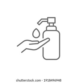 Hand sanitizer icon, line style. Washing hand with sanitizer liquid soap. Vector illustration. Design on white background. EPS 10