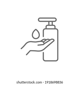 Hand Sanitizer Icon, Line Style. Washing Hand With Sanitizer Liquid Soap. Vector Illustration. Design On White Background. EPS 10