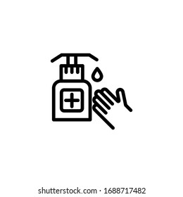 hand sanitizer icon in linear, outline icon isolated on white background