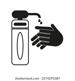 Hand sanitizer icon. Liquid soap dispenser. Hygiene care symbol. Black vector illustration.