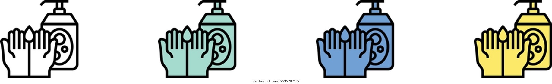 hand sanitizer icon. Outline, Green, Blue and Yellow Style Design Isolated On White Background