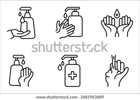 Hand sanitizer icon set. Hand hygiene, vector illustration on white background
