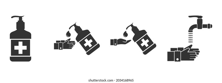hand sanitizer icon set, hand washing icon set vector sign symbol