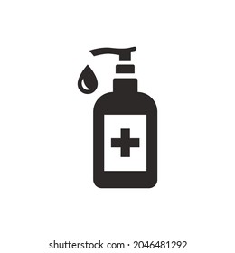 Hand sanitizer icon. Simple solid style. Gel, disinfect, antibacterial, wash, bottle pump, dispenser, container, soap, cleanser, health concept. Vector illustration isolated on white background EPS 10