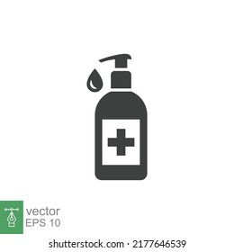 Hand sanitizer icon. Simple solid style. Gel, disinfect, antibacterial, wash, bottle pump, dispenser, container, soap, cleanser, health concept. Vector illustration isolated on white background EPS 10