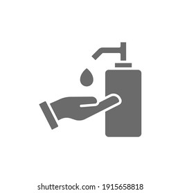 Hand sanitizer icon, solid style. Washing hand with sanitizer liquid soap. Vector illustration. Design on white background. EPS 10