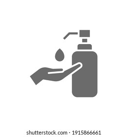 Hand Sanitizer Icon, Solid Style. Washing Hand With Sanitizer Liquid Soap. Vector Illustration. Design On White Background. EPS 10