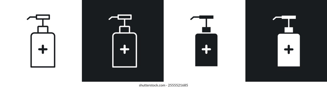 Hand sanitizer icon vector collection in black and white.