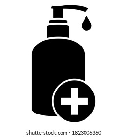 Hand sanitizer icon. Washing hand with sanitizer liquid soap. Disinfection. Hand hygiene.