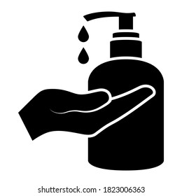 Hand sanitizer icon. Washing hand with sanitizer liquid soap. Disinfection. Hand hygiene.
