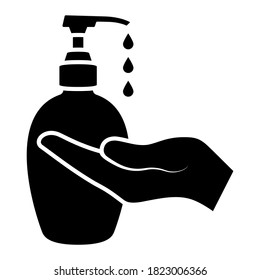Hand sanitizer icon. Washing hand with sanitizer liquid soap. Disinfection. Hand hygiene.