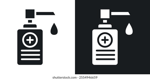 Hand sanitizer icons in solid black and white colors