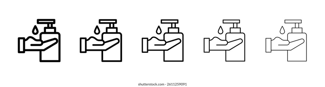 Hand sanitizer icons vector set in different stroke line style