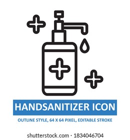 Estilo de contorno de icono del vector de la ilustración del silenciador manual. Stroke editable. Base 64 x 64 píxeles. Expandido. Uso perfecto para la toma de conciencia en banner, volante, presentación, etc.
