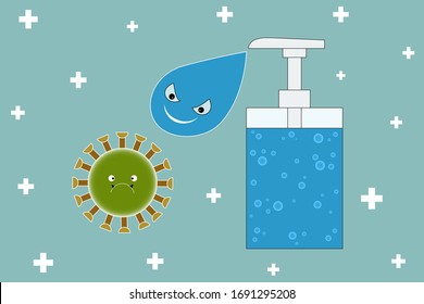 Hand sanitizer killing covid-19 virus.