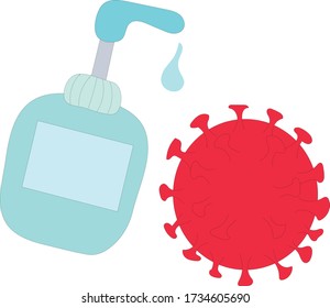 Handanitisierer tötet Viren.  Handanitisierer Vektorgrafik. Schutz vor Covid-19. Der Einsatz von Hand-Entanitisierer verringert Infektionserreger.