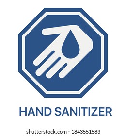 Hand sanitizer label with water drop, shield and hand design vector editable. Protection campaign or measure from coronavirus or COVID 19 protection logo.