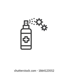 Hand sanitizer line icon. linear style sign for mobile concept and web design. Antibacterial spray bottle outline vector icon. Coronavirus prevention symbol, logo illustration. Vector graphics