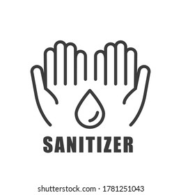 Hand sanitizer line icon. Sanitary cleaning sign. Washing hands symbol. Quality design element