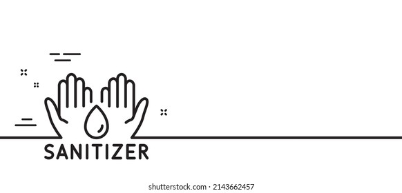 Hand sanitizer line icon. Sanitary cleaning sign. Washing hands symbol. Minimal line illustration background. Hand sanitizer line icon pattern banner. White web template concept. Vector