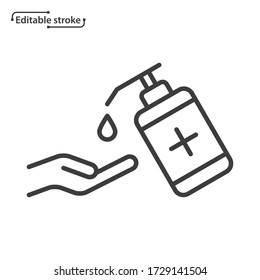 Icono vectorial de la línea de sanitizador manual. Trazo editable.