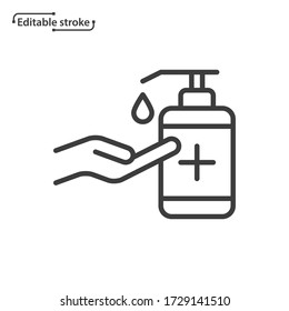 Hand sanitizer line vector icon. Editable stroke.