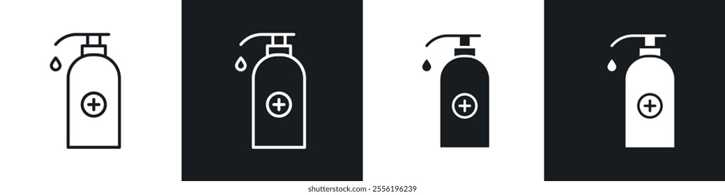 Hand sanitizer linear icon set for app, and web design.