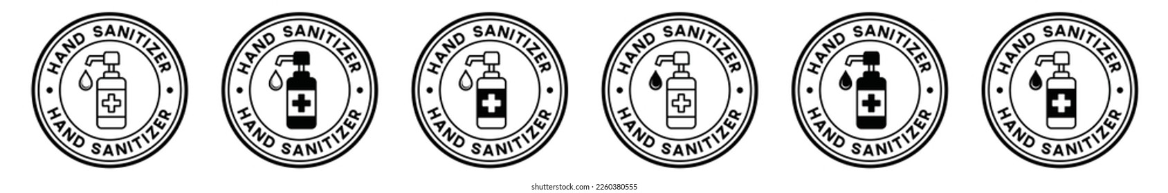 Hand sanitizer liquid soap icons circle logo. Hand sanitizer liquid soap with a medical plus sign in flat and line style.. Hand sanitizer, antibacterial, anti germ, antiseptic, vector illustration