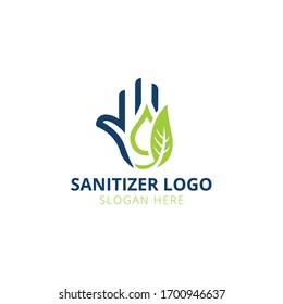 Hand Sanitizer logo design, hand,water drop and leaf vector design.