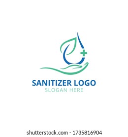Hand Sanitizer logo design, water drop and leaf vector design.