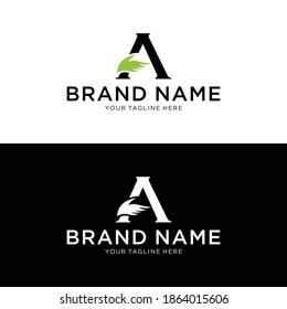 A and Hand Sanitizer logo design, water drop and leaf vector design.