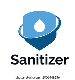 Hand sanitizer logo design with water drop and shield protection symbol 