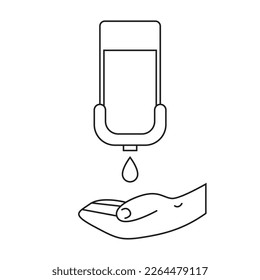 Hand sanitizer outline. Alcohol sanitizer kills bacteria stop viruses coronavirus. Hygiene product. Sanitizer bottle and wall mounted container. Covid-19 spread prevention flat illustration isolated 