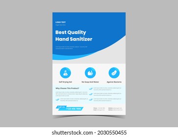 Hand sanitizer promotion flyer template. Hygiene hand sanitizer promotion poster leaflet design. Hand sanitizer product promotion flyer template