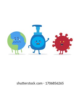 Hand Sanitizer Protect Earth from Corona Virus Character Vector