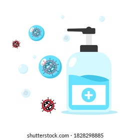 Hand sanitizer pump bottle alcohol gel coronavirus protection flat design vector