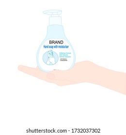hand with hand sanitizer pump bottle. hand disinfectant. diseases prevention. personal healthcare. product advertisement. illustration vector.
